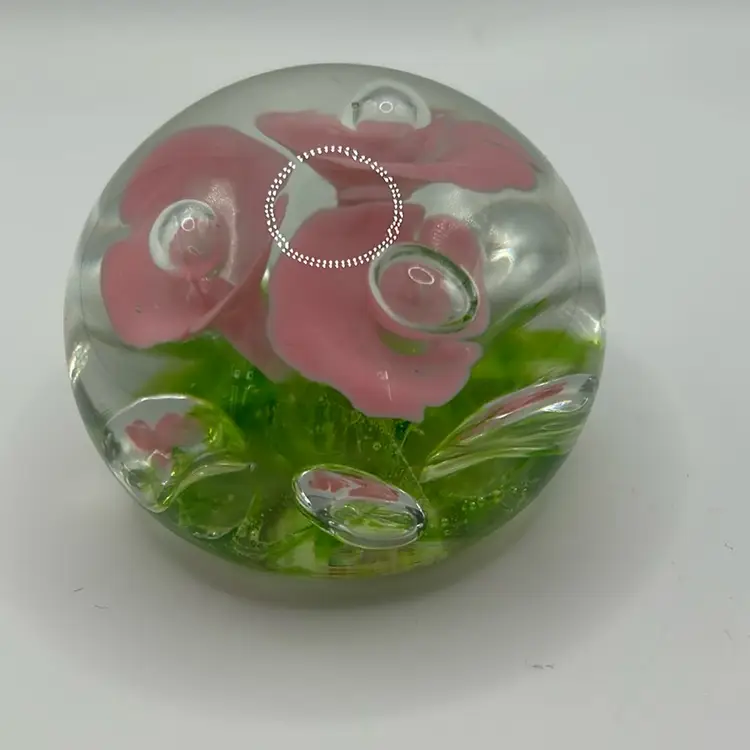 Vintage Art Glass Paperweight Trumpet Flowers Controlled Bubbles