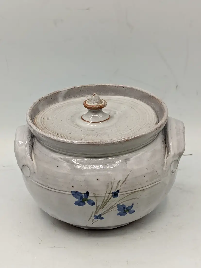 Vintage Owens Pottery Seagrove NC Covered Casserole Bean Pot Signed G.B. 90