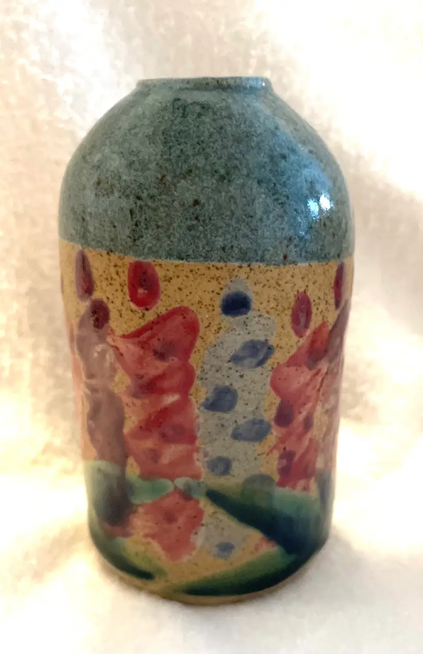 The Potter’s House Mary Kay Spencer Lupine Potter Vase. Signed. Hand Painted
