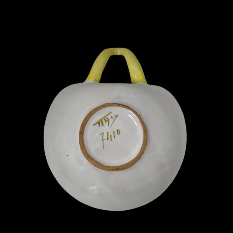 Pottery Berry Bowl Serving Dish with Handle Made In Italy Hand Painted Yellow Multi Colored Berries 
6.25” x 5.25”