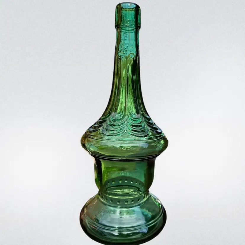 Cevin Green Italian Glass Wine Bottle - No Cork Or Stopper 11” X 4.5”