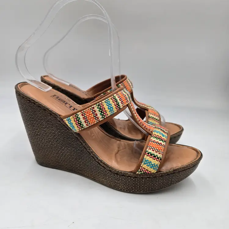 Born Sandals Women's Size 8 M Sirena Wedge Platform Slip On Aztec Shoes Leather