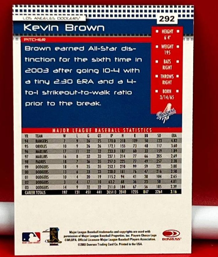 2004 Donruss Collector Baseball Trading Card Dodgers Kevin Brown #292