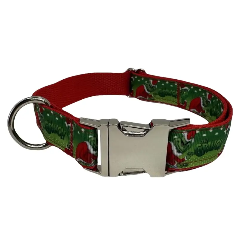 Dog Collar The Grinch Christmas Holiday, Size Large Handmade Heavy Duty W/Buckle NEW