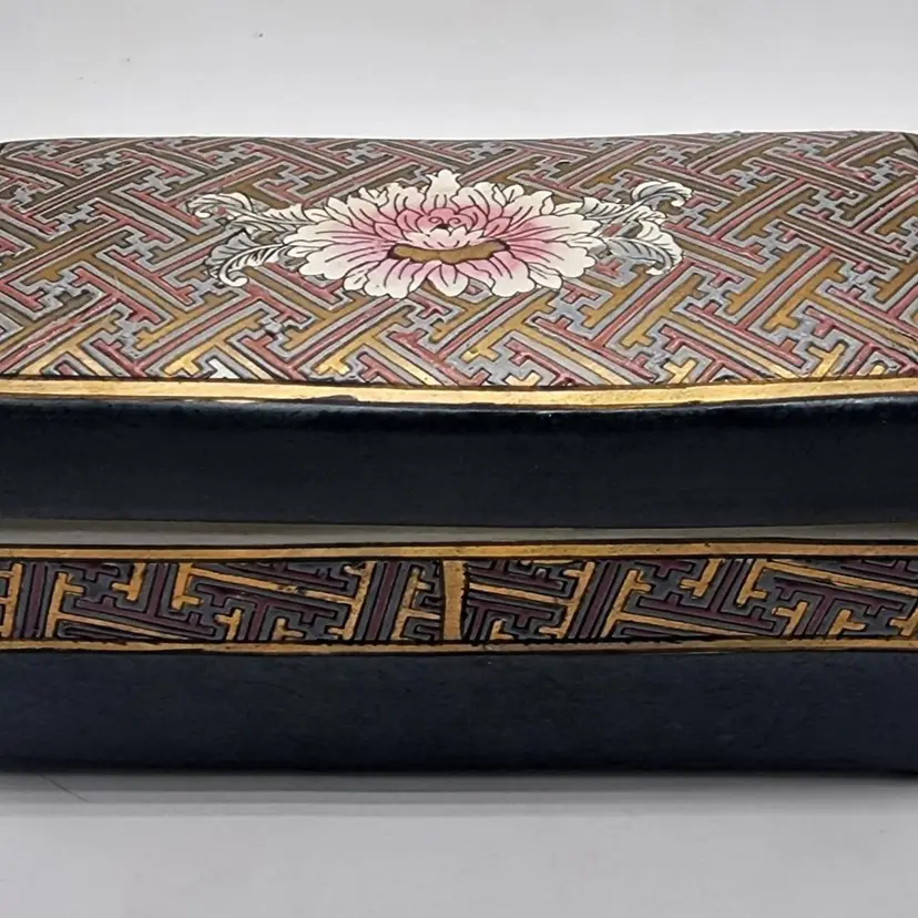 WBI Chinese Art Deco Pink Lotus Flower Gold Gilt Porcelain Jewelry Storage Box