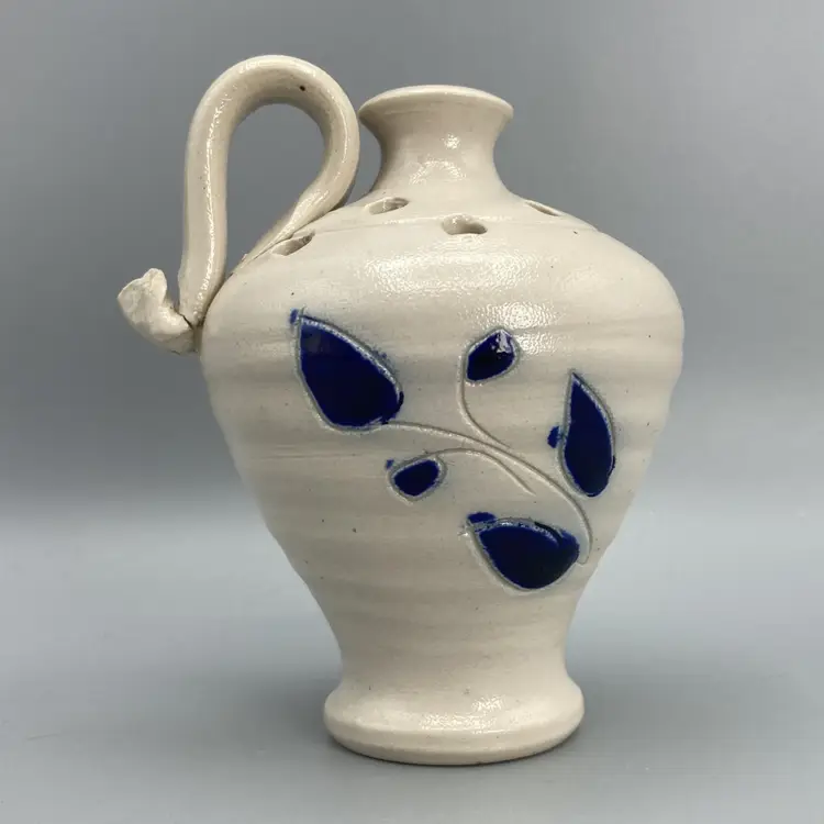 Williamsburg Reproduction Salt Glaze Pottery Vase Flower Frog - READ