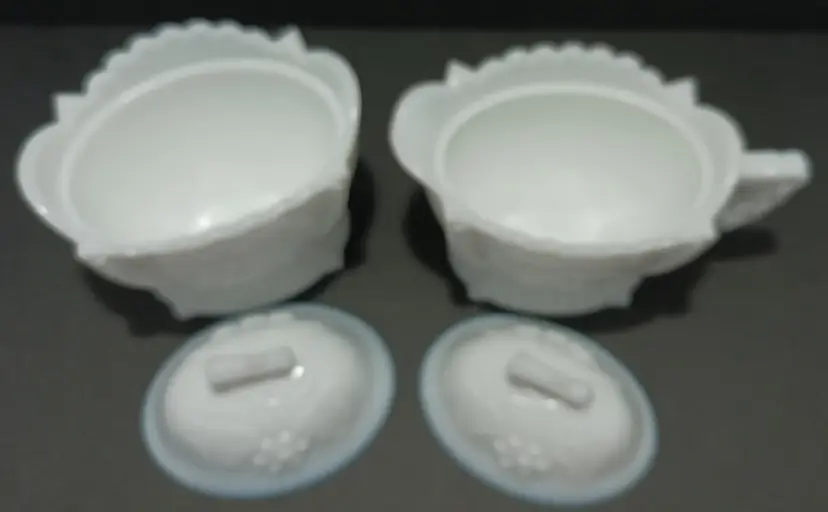 Vintage Wet Mooreland, Milk Glass Sugar and Creamer Set