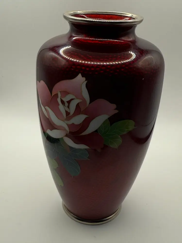 Japanese Cloisonne Ginbari Vase Pink Flower Cloisonné 7"
