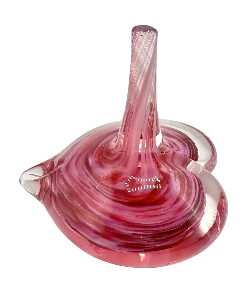 Signed New Orleans Studio Art Glass Ring Holder Paperweight Pink Heart 3.5”