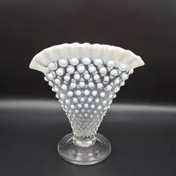Fenton French Opalescent Hobnail Fan Vase Ruffled Edge Vintage