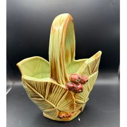 Vintage McCoy Pottery Leaf And Berry Basket Planter - Note Chip