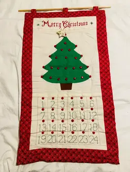Quilt Advent Calendar Countdown  Christmas Tree Fabric Wall Hanging CottageCore Country Farmhouse Handmade