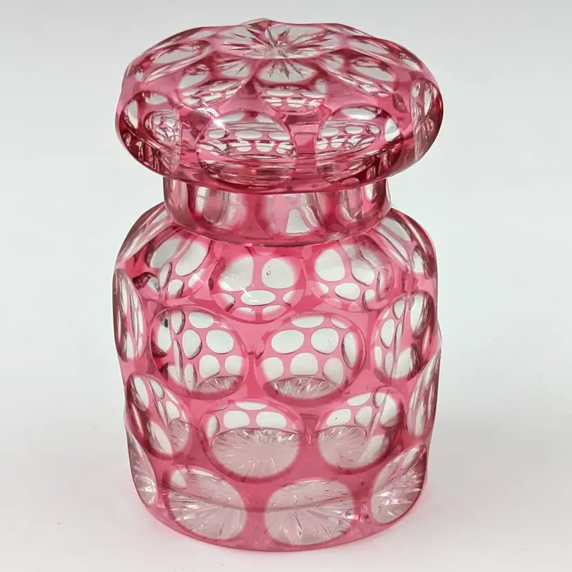 Antique Cranberry Glass Cut to Clear Vanity Bottle