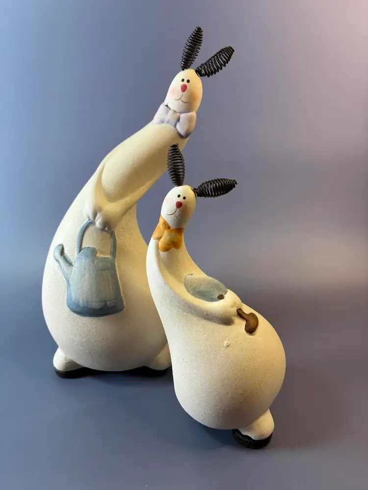 Decorative Ceramic Bunny Figurines 7.5” & 5.5”