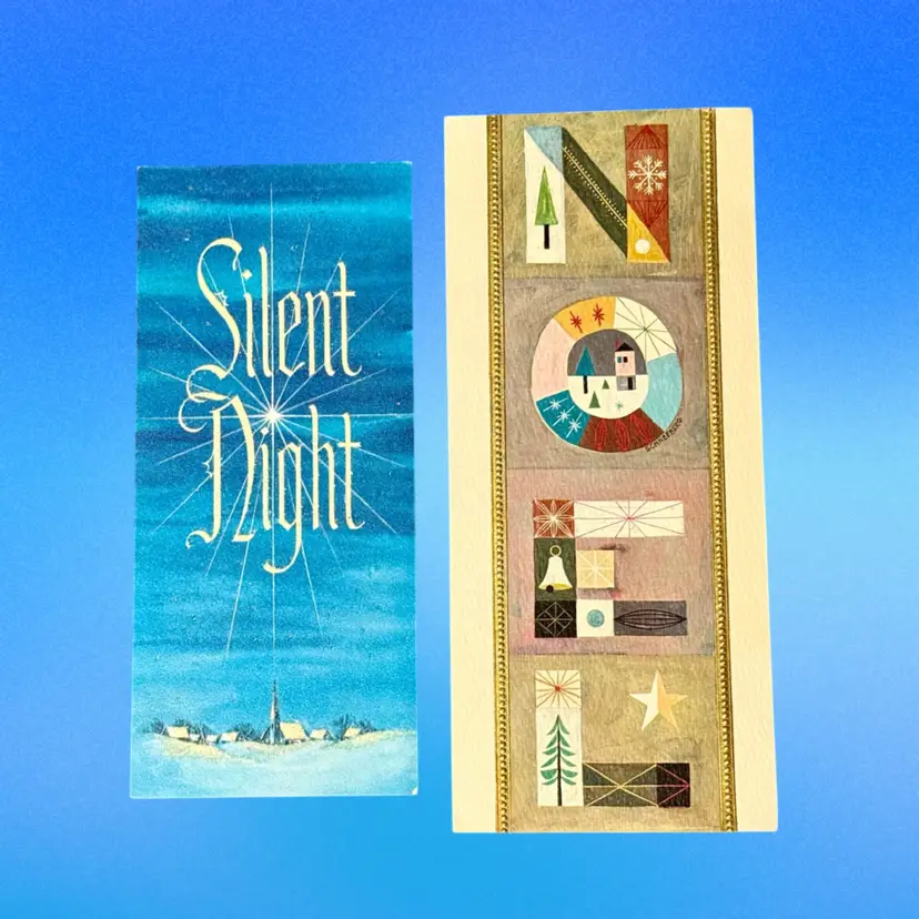 Lot/2 Vintage Noel Silent Night Christmas Greeting Cards, Used