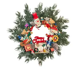 Handmade By Me Wreath w/Vintage Wooden & Plastic Ornies 12”