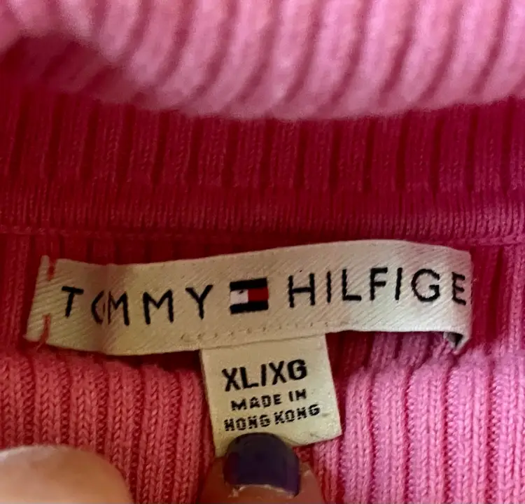 Womens XL Tommy Hilfiger Pink Pullover Ribbed Turtleneck Sweater Hong Kong 2005