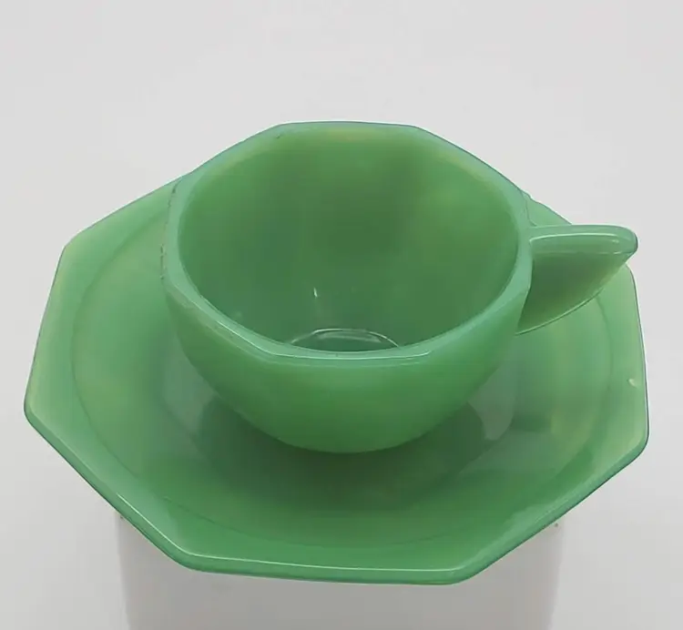 Akro Agate Playtime Child's Jadite Green Tea Cup and Saucer 1940's