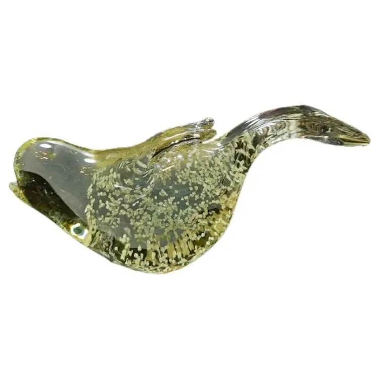 Handcrafted Vintage Glass Bird Figurine With Glow Effect Under Black Light