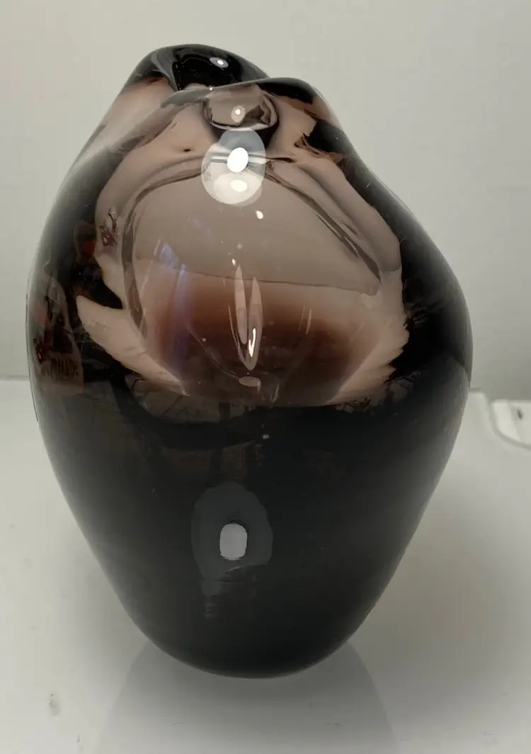 Blenko Hand Blown Art Glass Amethyst Heart Shaped Bud Vase