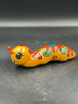 Talavera Hand Painted Mexican Pottery Smiling Caterpillar Inchworm Figurine