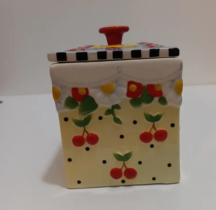 Cheerful Mary Engelbreit Small Canister With Lid Signed