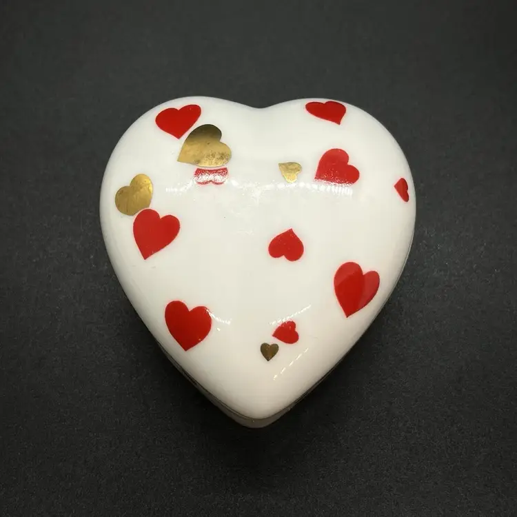Vintage Lefton China Heart Shaped Trinket Box Valentine Gift