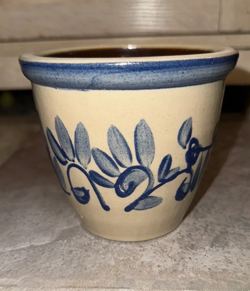 Beaumont Brothers Pottery BBP Salt Stoneware Glaze Planter Crock Blue 4” tall