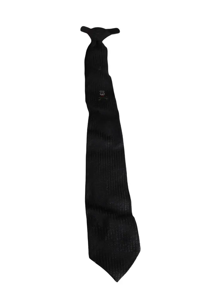 Vintage 1970s Striped Harp Trumpets Black grey clip on Tie necktie