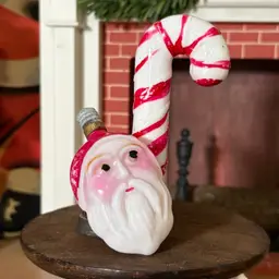 Vintage Christmas Santa Candy Cane Milk Glass Figural Bulbs