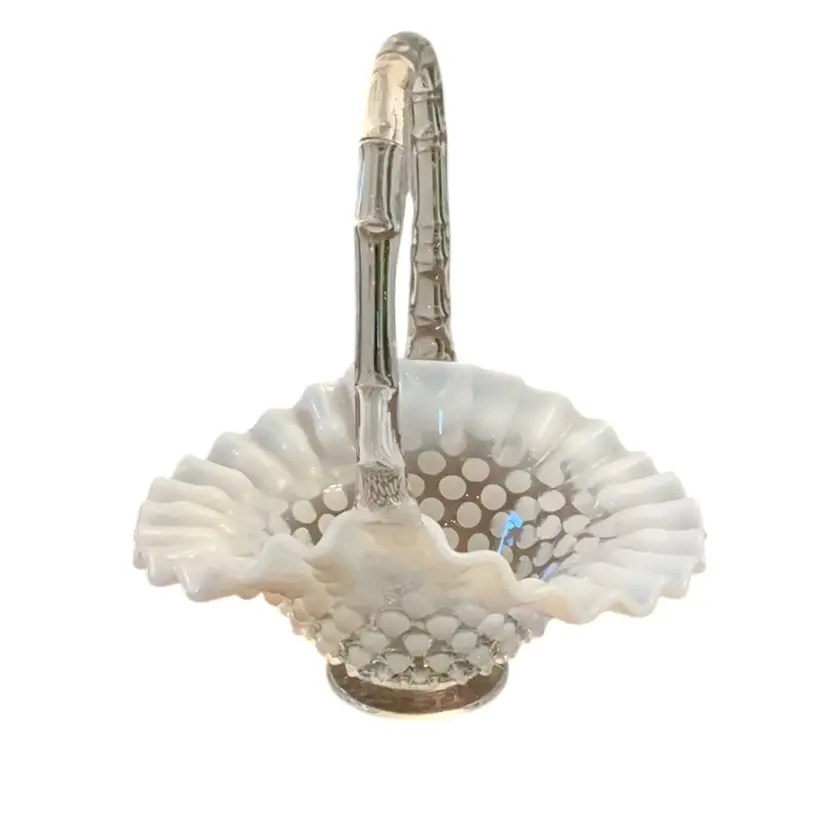 Fenton French Opalescent Hobnail Basket 8” X 7”
