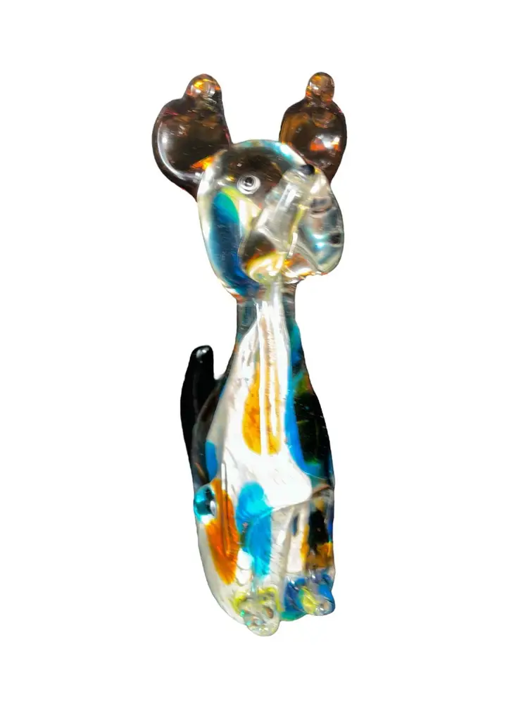 Handblown Art Glass Puppy Dog Figurine 9” Tall Vintage