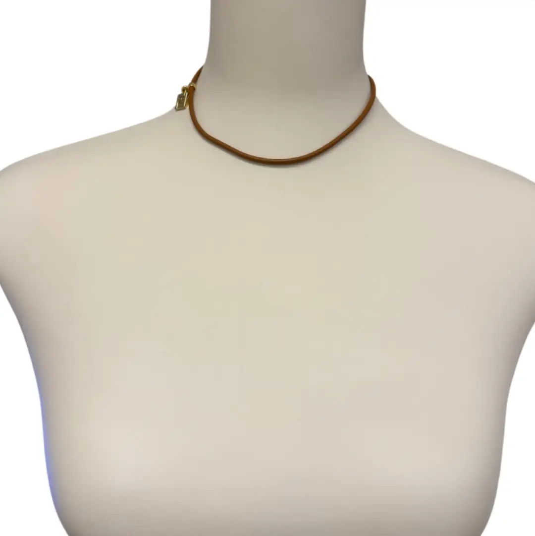 Fendi Leather Choker With Gold FF Logo Charm