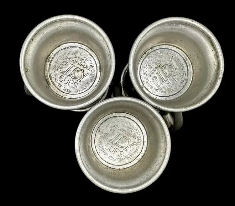 Antique LILY Ice Cream Cup Holders ~1914 Brooklyn NY - Set Of 3 Nickel Silver