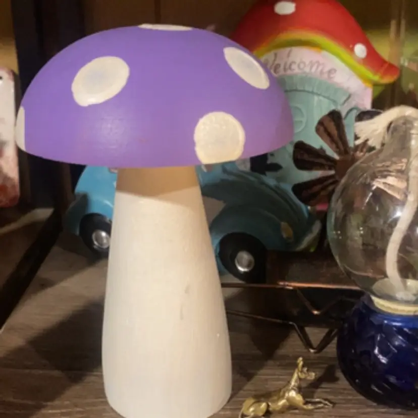 wooden purple dot wood mush