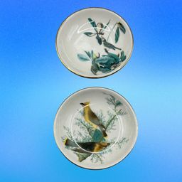 Porcelain Butter Pat Dishes/Small Trinket Dishes With Birds And Gold Trim 3”