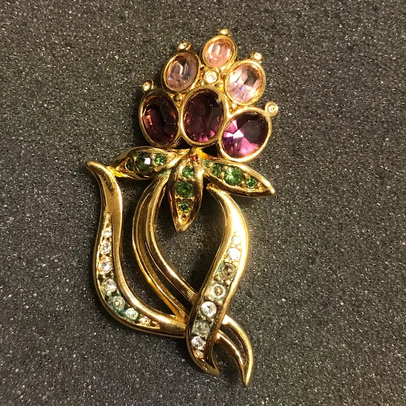 Authentic Swarovski Flower Crystal Gold-Tone Pin Brooch
