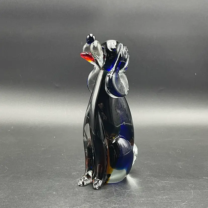 Art Glass Hound Dog Puppy Figurine Glows Hand Blown Vintage