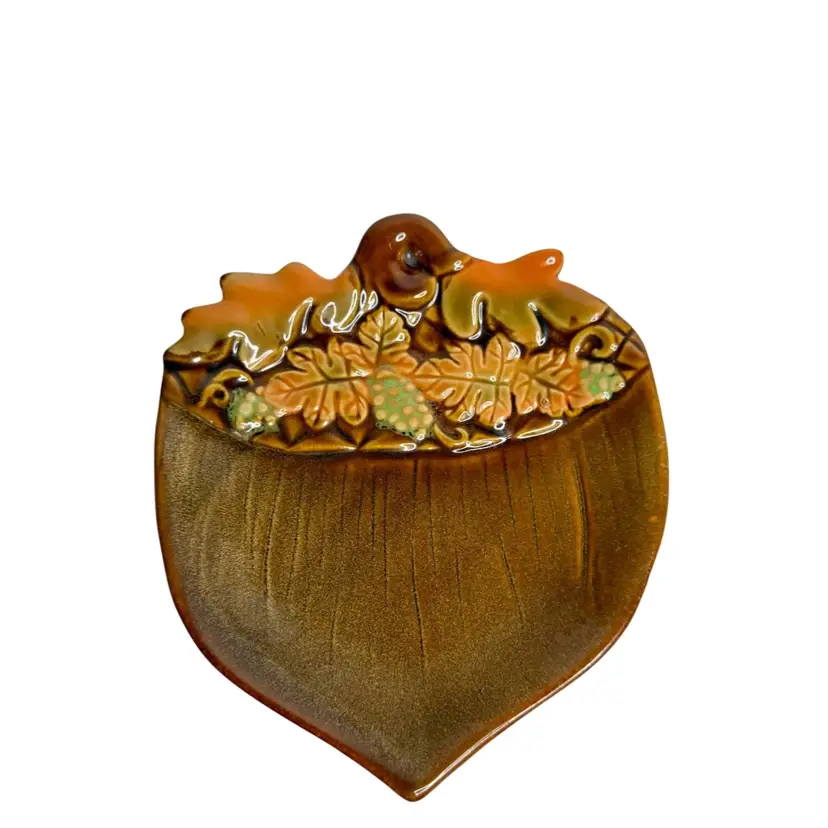Ceramic Acorn Trinket Dish Fall Decor Brown/Orange/Green
7” L x 5-3/4” W