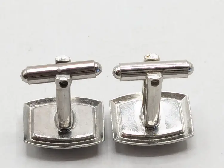 Vintage Horse Head Cufflinks with Red Enamel Silver Tone Equestrian Jewelry