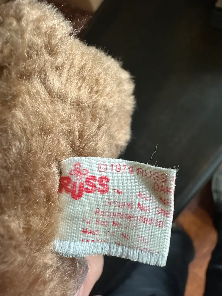 Vintage Russ Teddy Bear 1974 Small Party Hat Red Ribbon Plush Collectible