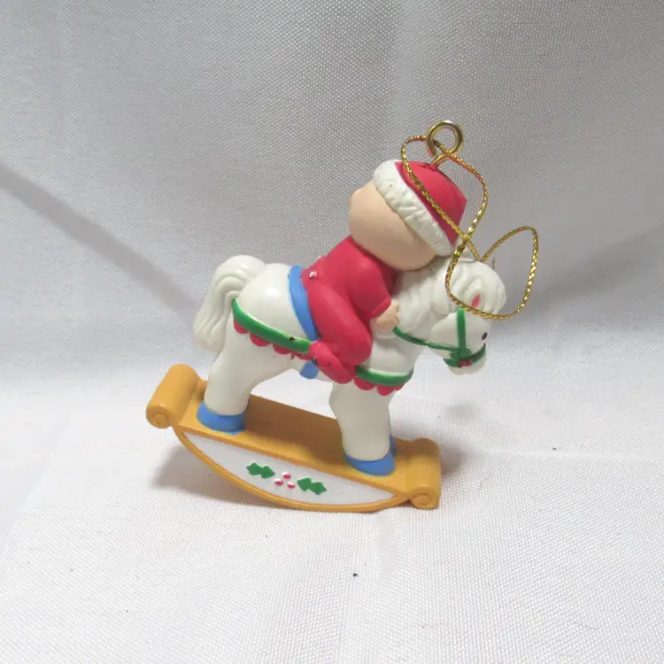 Vtg Cabage Patch Baby on Rocking Horse Christmas Ornament