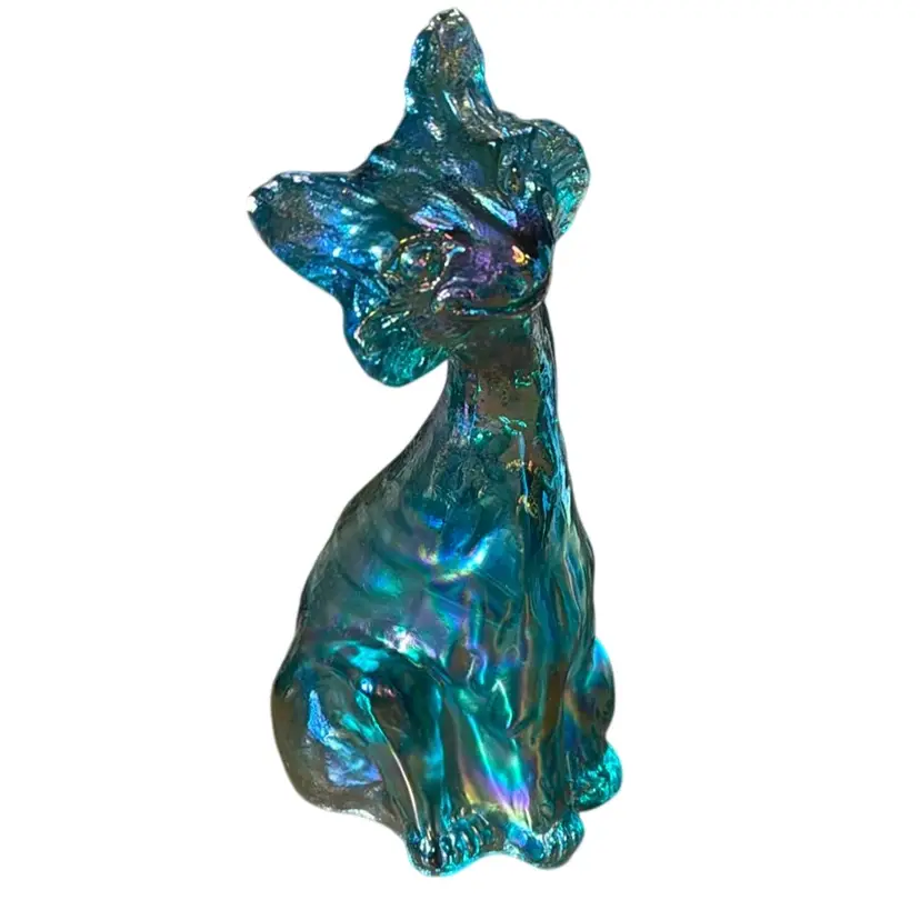 Iridescent Teal Rainbow Oil Slick Carnival Glass  Alley Cat - 11”
