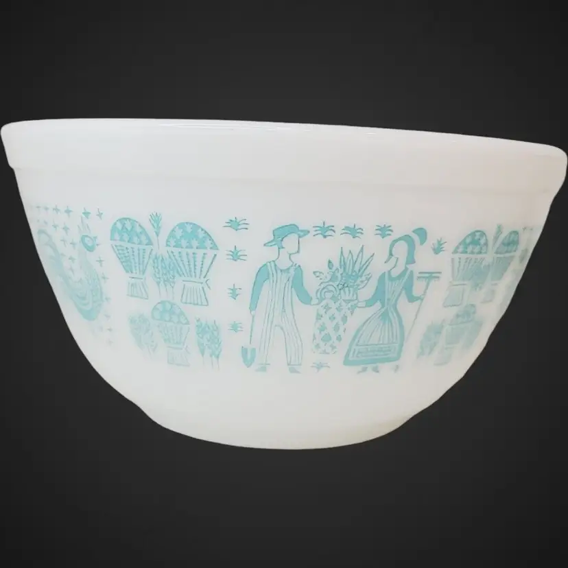 Vintage Pyrex Amish Butterprint Mixing Bowl # 402 White Turquoise 1.5 Qt
