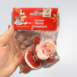 NOS Flocked Santa Ornament 3.25in Tall