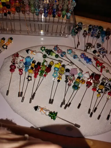 Handmade Art Glass Stick Pins! $10 Starts! Strawberries, Christmas, Halloween, Bees, Animals & More!
