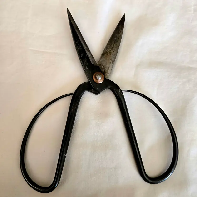 Bonsai Pruning Utility Scissors Shears Signed w/ Symbols Metal 7½" Long 2¼" Wide Vintage