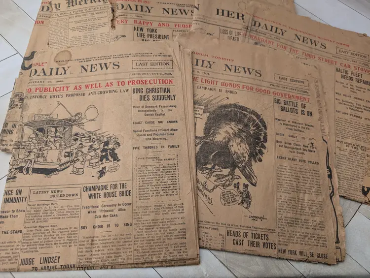 Antique Newspapers Rough Condition 1904-1906 People's Literacy Companion, Omaha Daily News