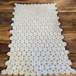 Vintage 1960s Crochet Light Ivory Tablecloth 47" x 72" - Handmade