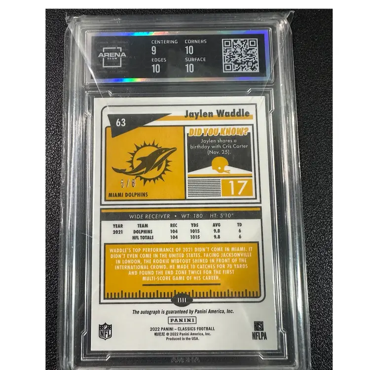 2022 Panini Classic Jaylen Waddle Auto /8 Arena Club 9.5/10